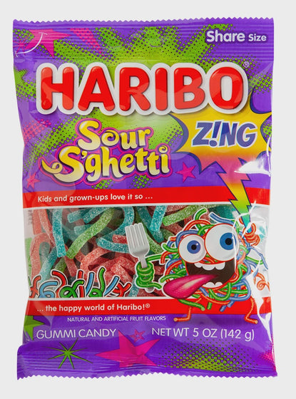 Haribo Zing Sour S'ghetti Gummy Candy (12x5oz)