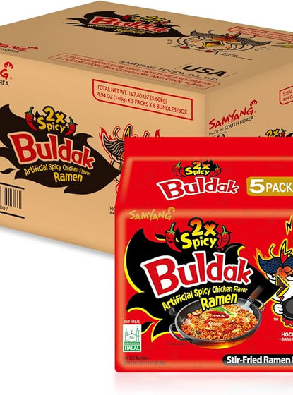 Samyang Buldak Hot Chicken 2x Spicy Flavour Ramen (140g x 5pks x 8ct)
